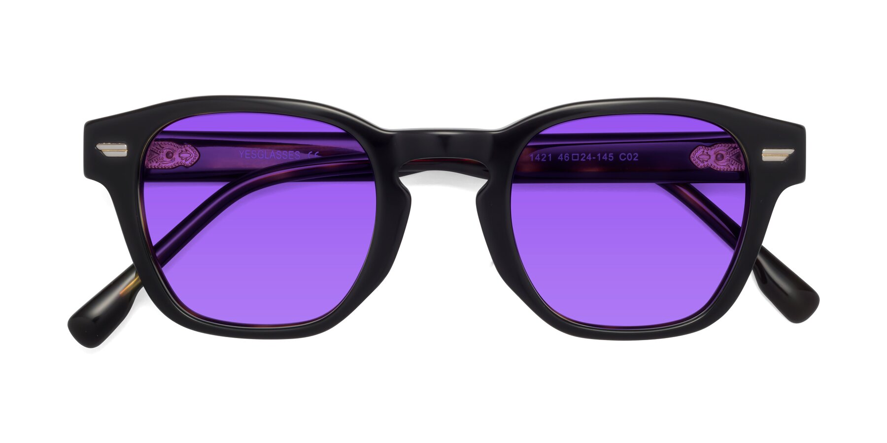 Folded Front of 1421 in Black-Tortoise with Purple Tinted Lenses