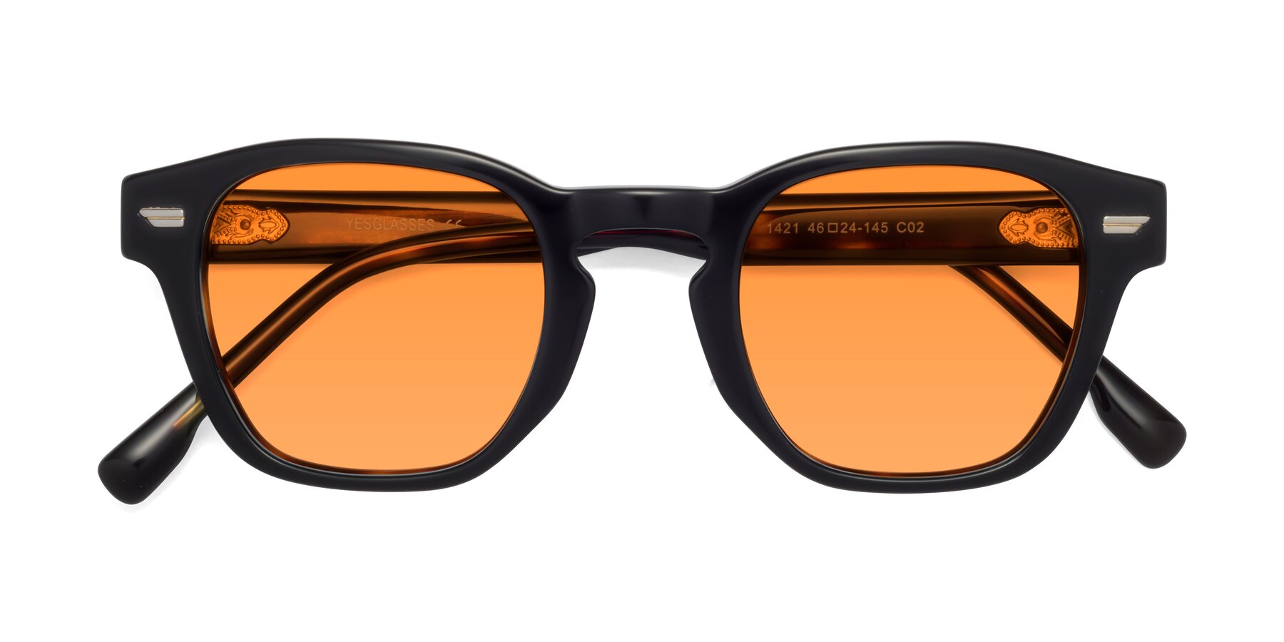 Folded Front of 1421 in Black-Tortoise with Orange Tinted Lenses