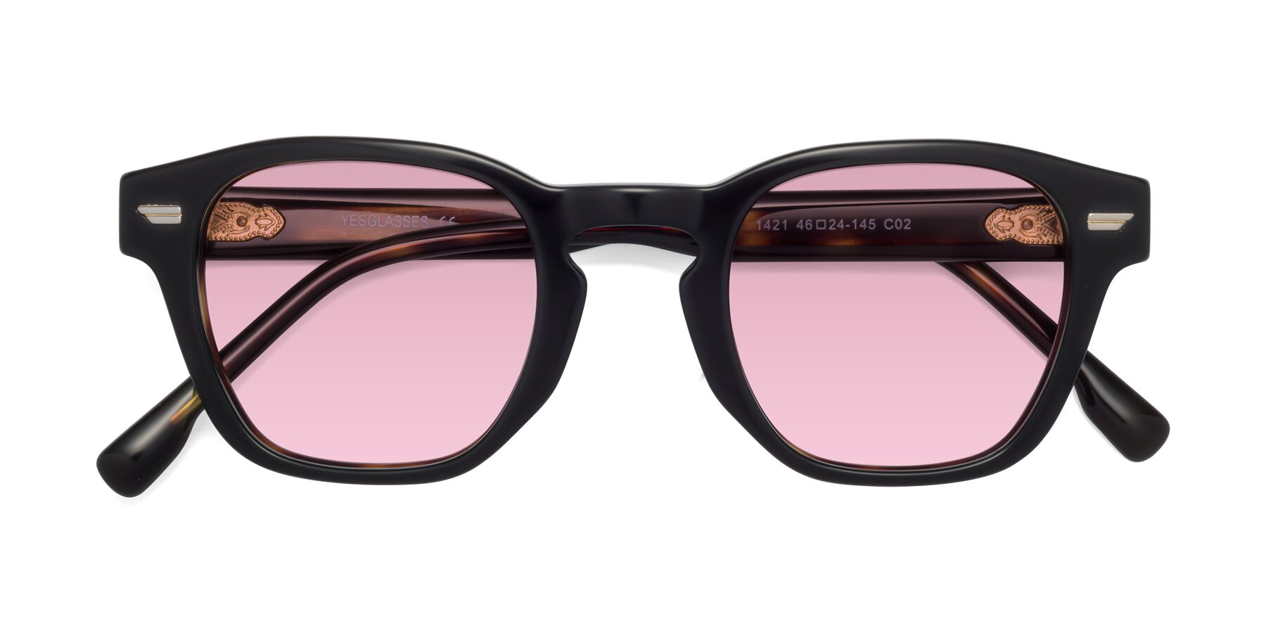 Folded Front of 1421 in Black-Tortoise with Light Wine Tinted Lenses