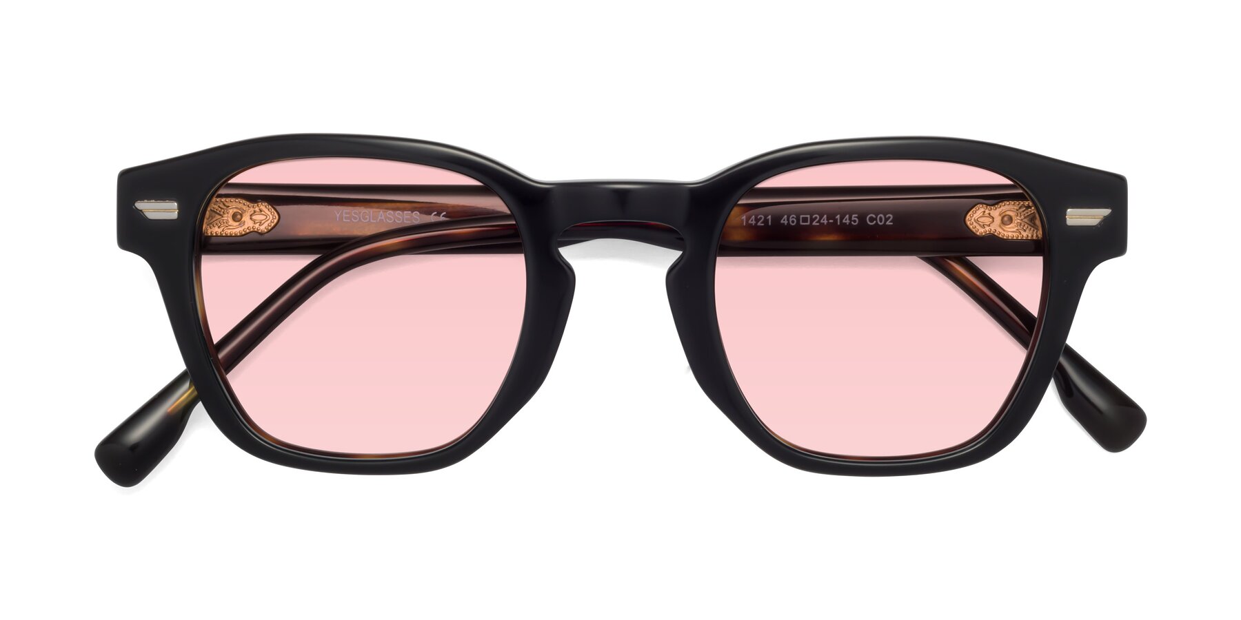 Folded Front of 1421 in Black-Tortoise with Light Garnet Tinted Lenses