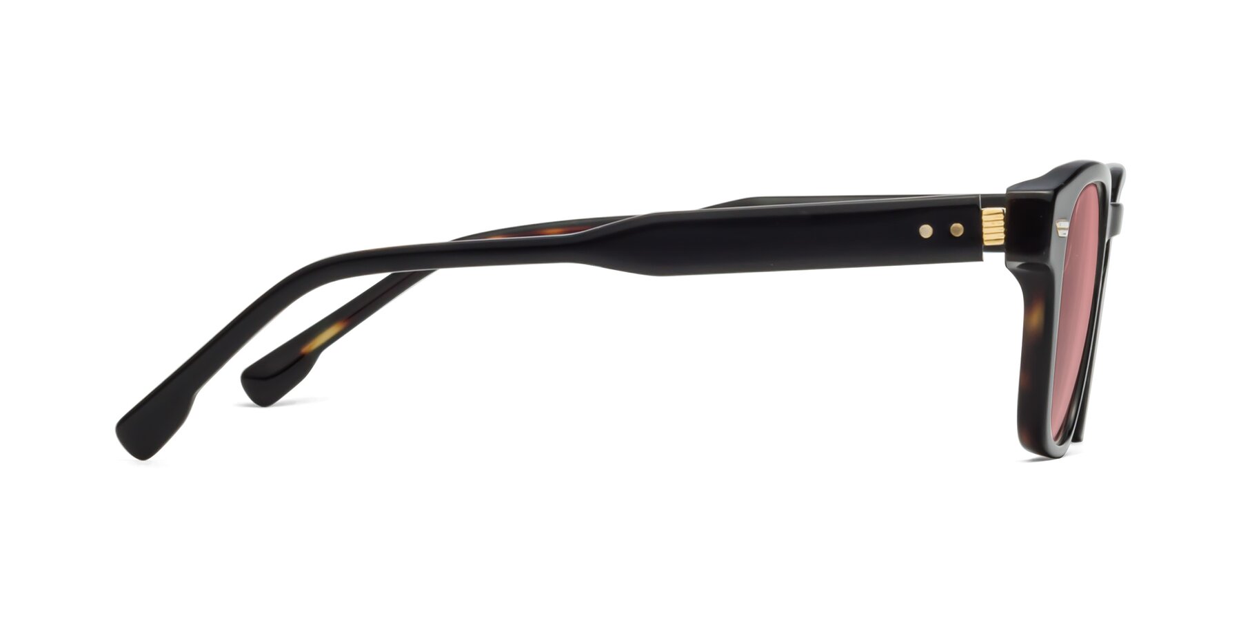 Side of 1421 in Black-Tortoise with Medium Garnet Tinted Lenses