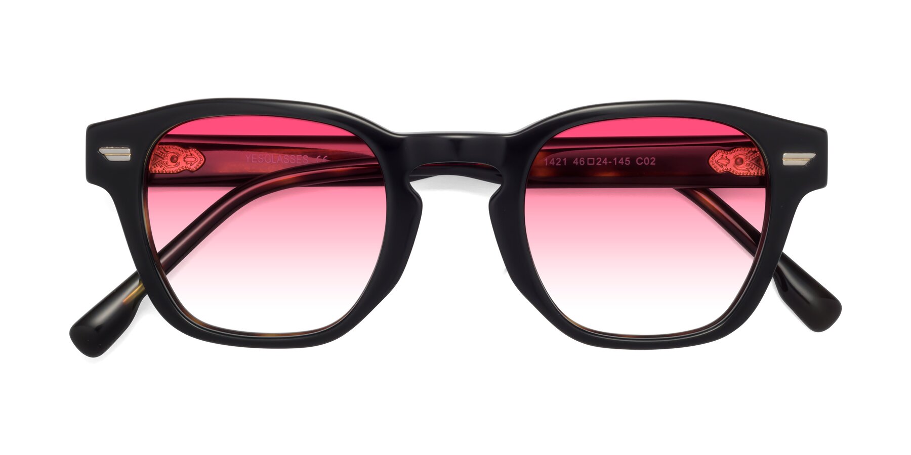 Folded Front of 1421 in Black-Tortoise with Pink Gradient Lenses