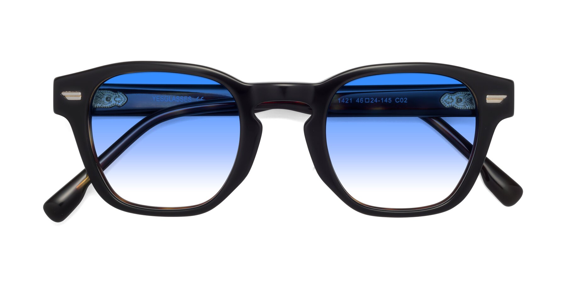 Folded Front of 1421 in Black-Tortoise with Blue Gradient Lenses
