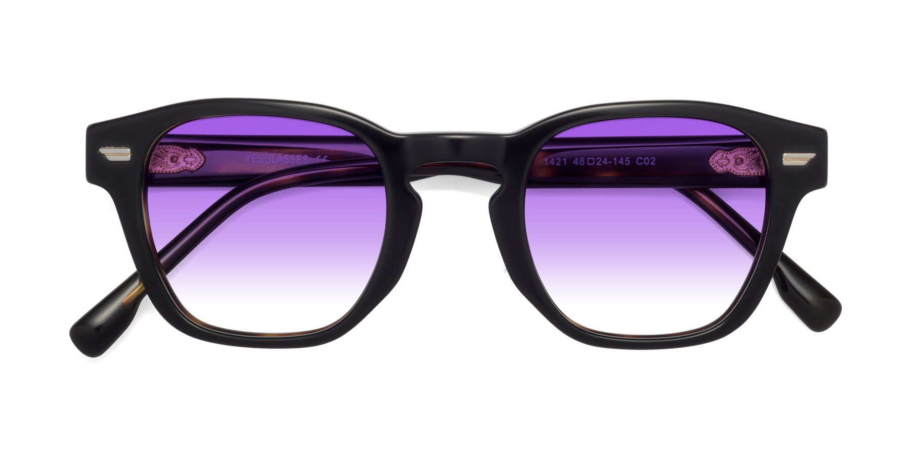 Folded Front of 1421 in Black-Tortoise with Purple Gradient Lenses