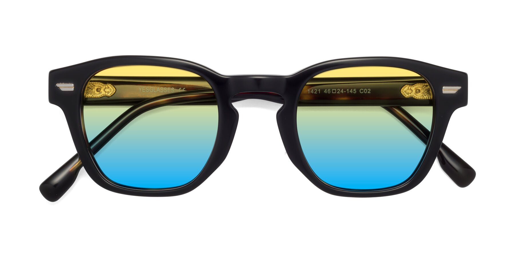 Folded Front of 1421 in Black-Tortoise with Yellow / Blue Gradient Lenses