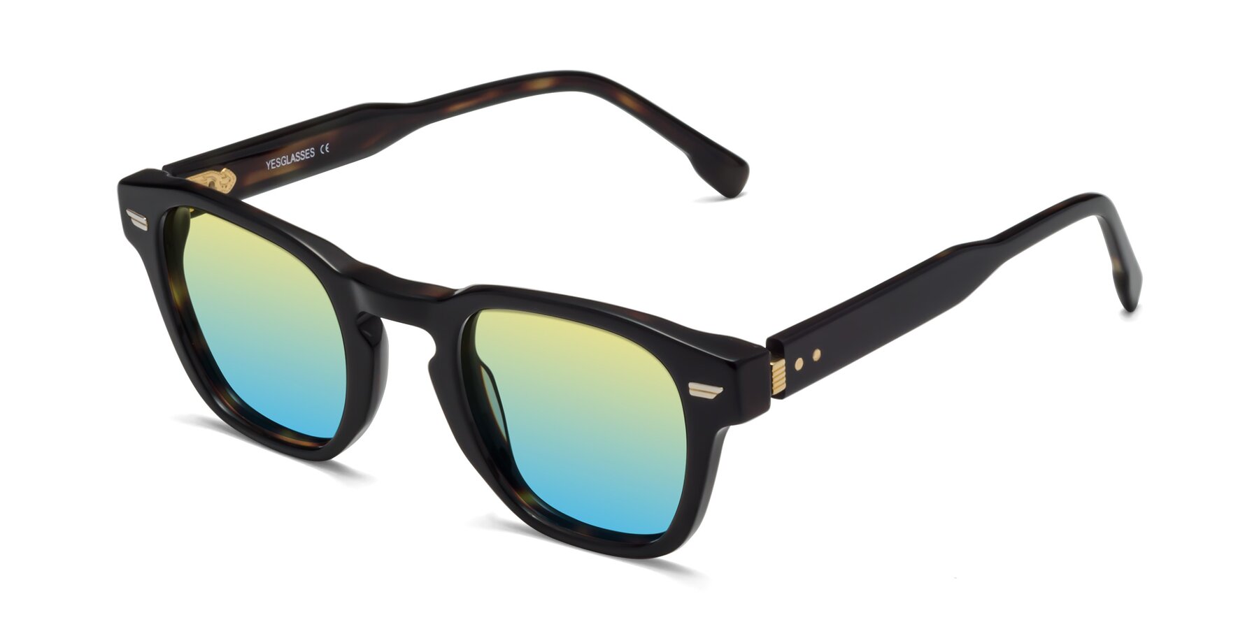 Angle of 1421 in Black-Tortoise with Yellow / Blue Gradient Lenses