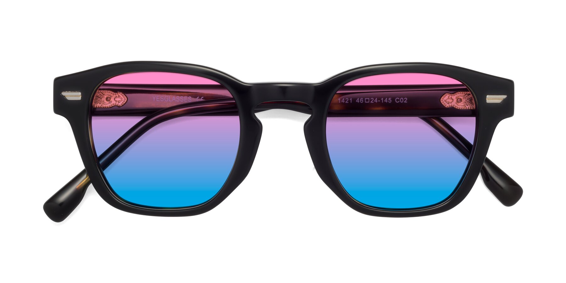 Folded Front of Costa in Black-Tortoise with Pink / Blue Gradient Lenses