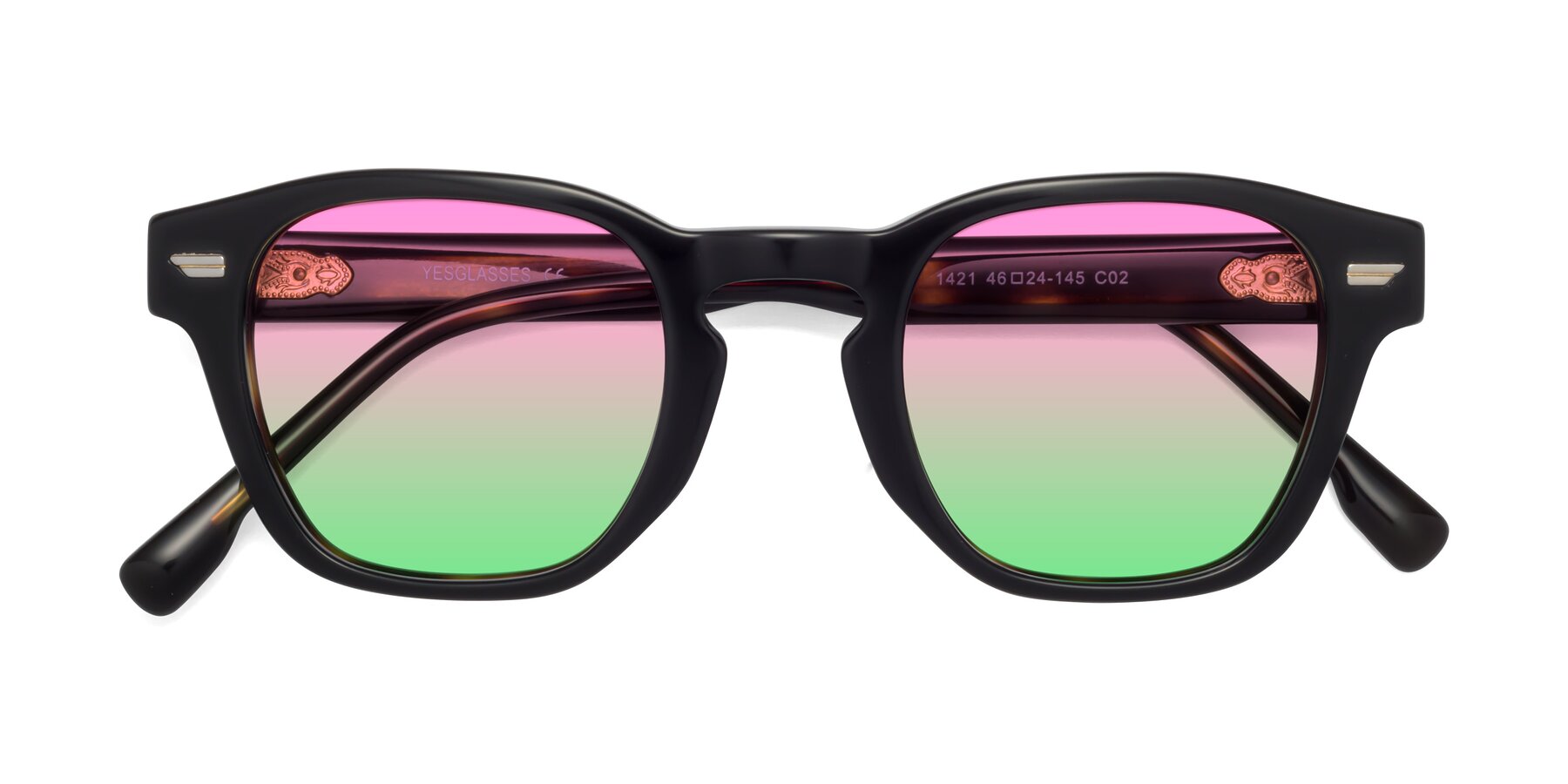 Folded Front of Costa in Black-Tortoise with Pink / Green Gradient Lenses