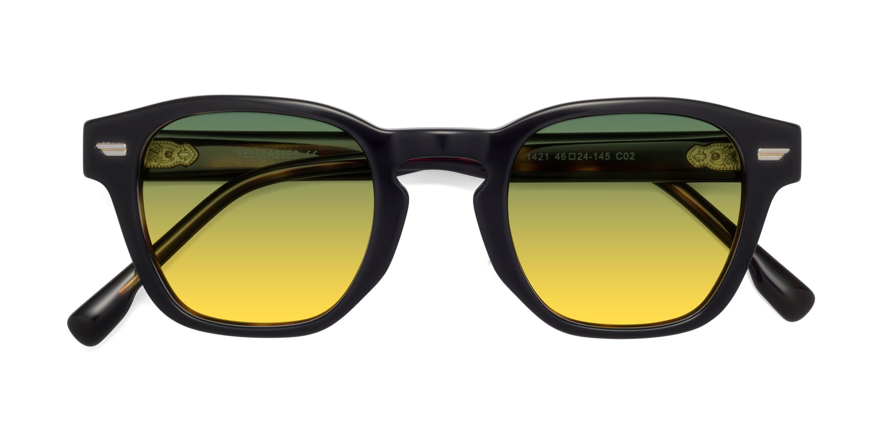 Folded Front of 1421 in Black-Tortoise with Green / Yellow Gradient Lenses