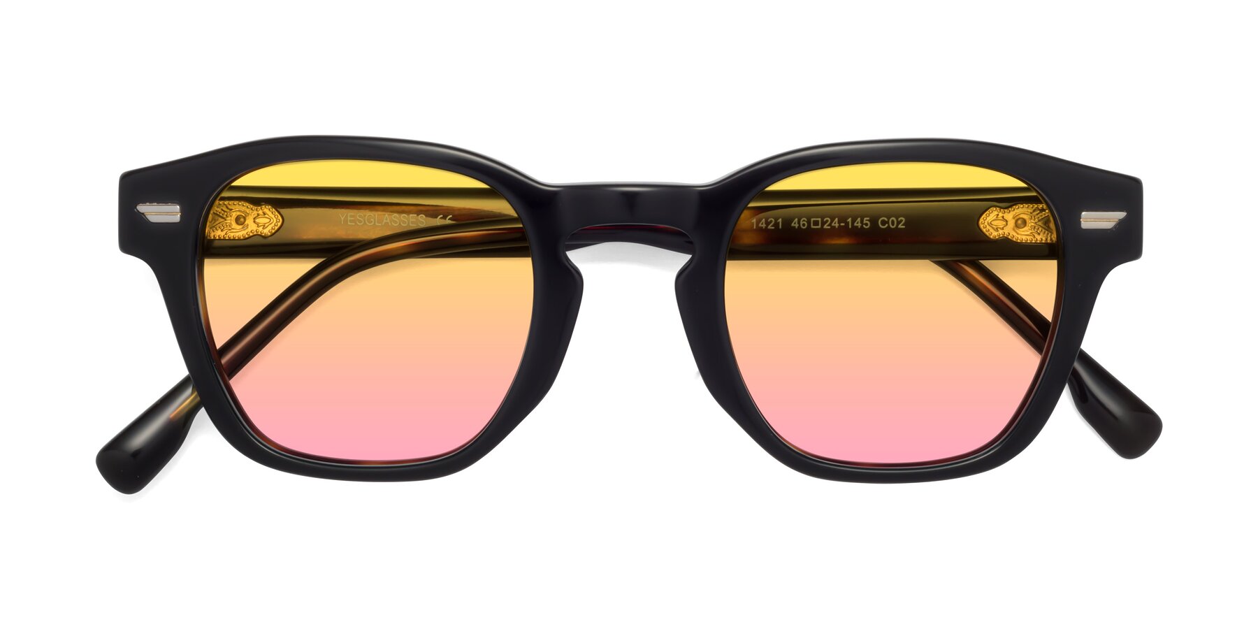 Folded Front of 1421 in Black-Tortoise with Yellow / Pink Gradient Lenses