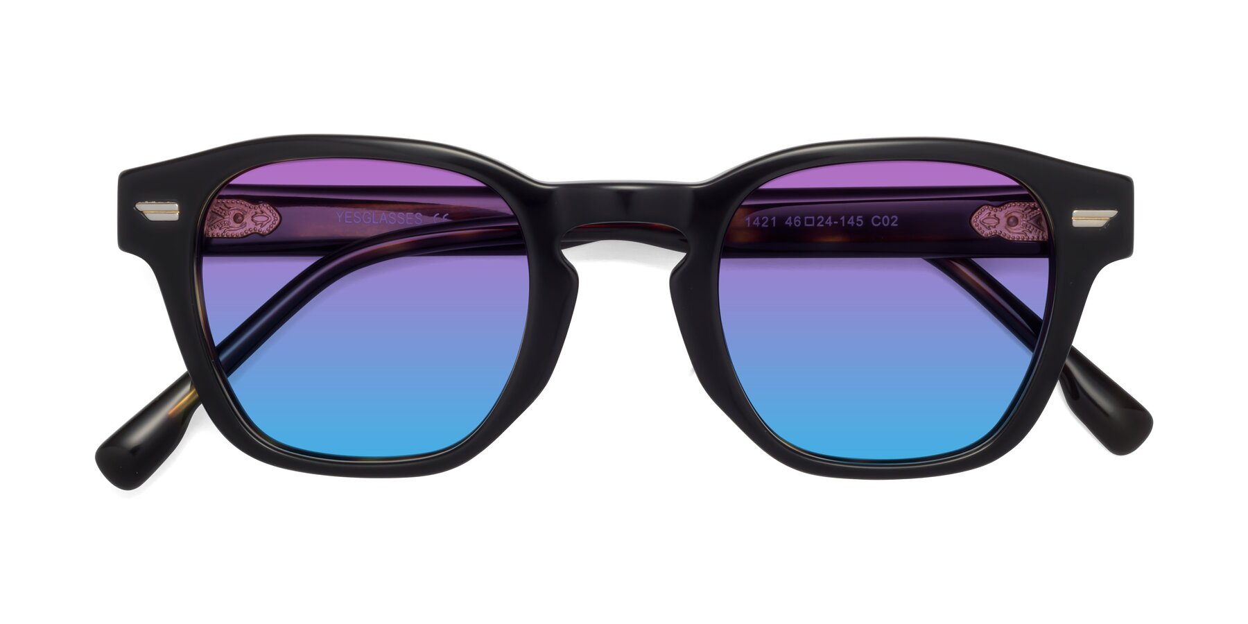 Folded Front of 1421 in Black-Tortoise with Purple / Blue Gradient Lenses