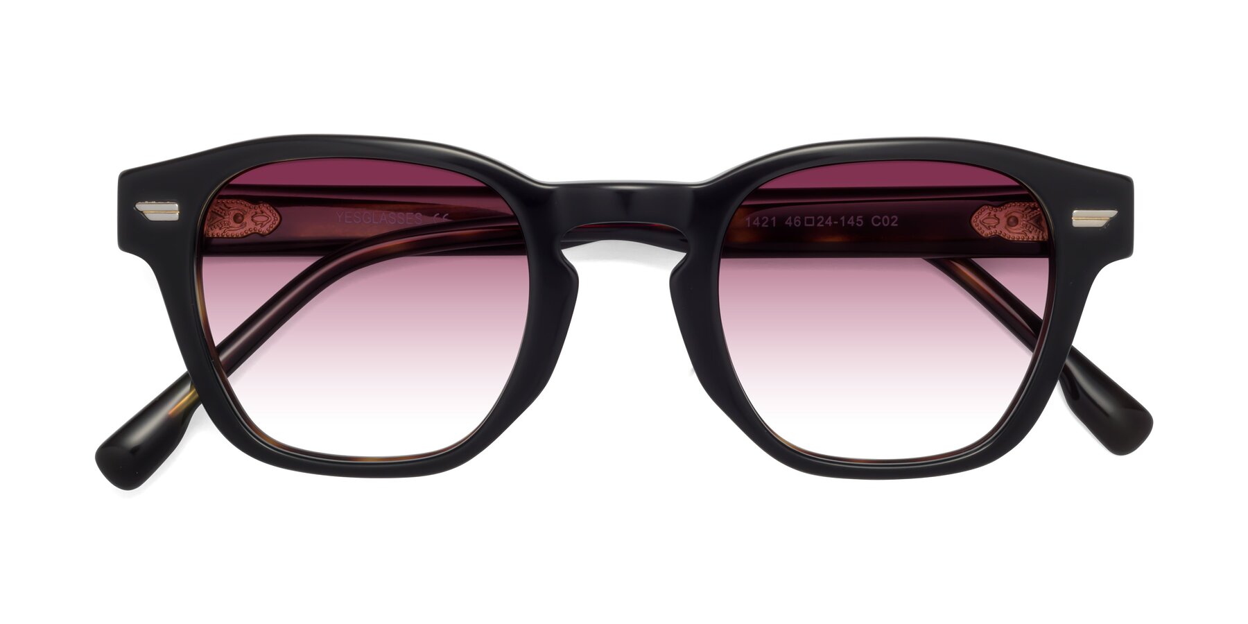 Folded Front of 1421 in Black-Tortoise with Wine Gradient Lenses