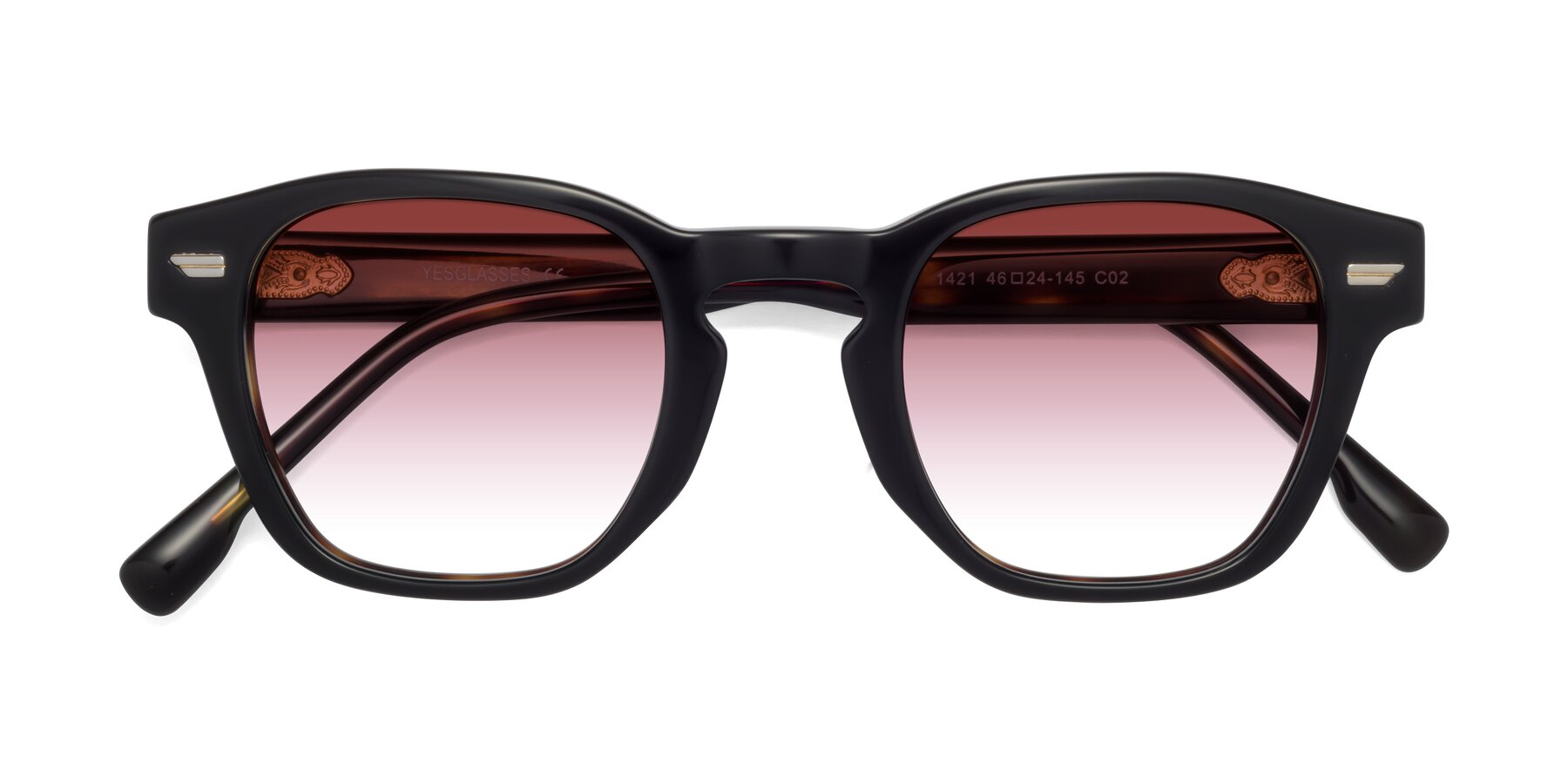 Folded Front of 1421 in Black-Tortoise with Garnet Gradient Lenses