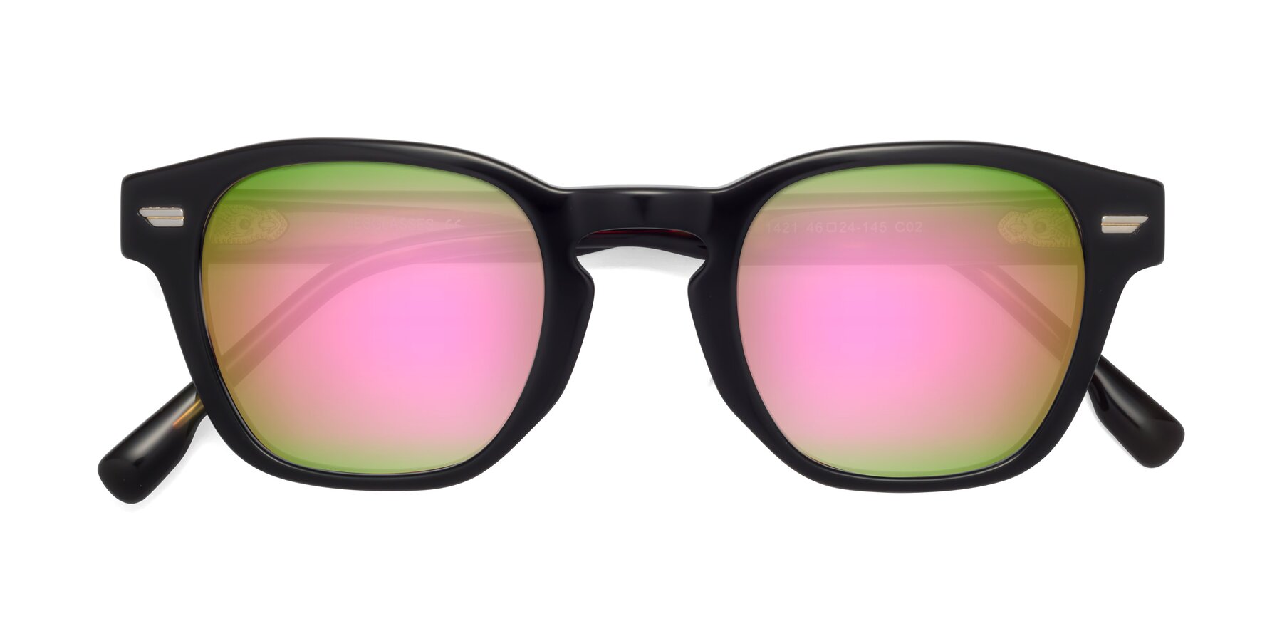 Folded Front of 1421 in Black-Tortoise with Pink Mirrored Lenses