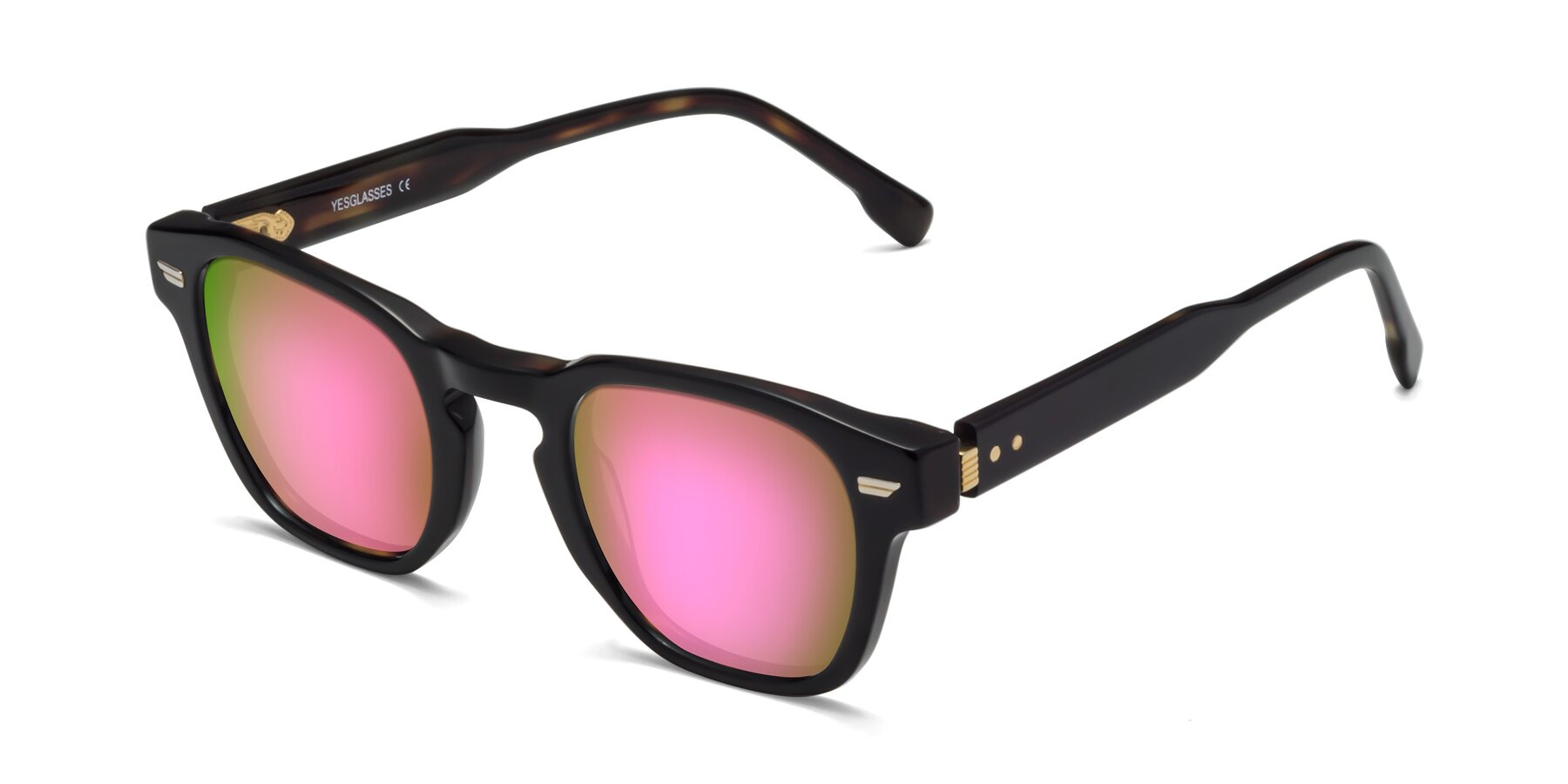 Angle of 1421 in Black-Tortoise with Pink Mirrored Lenses