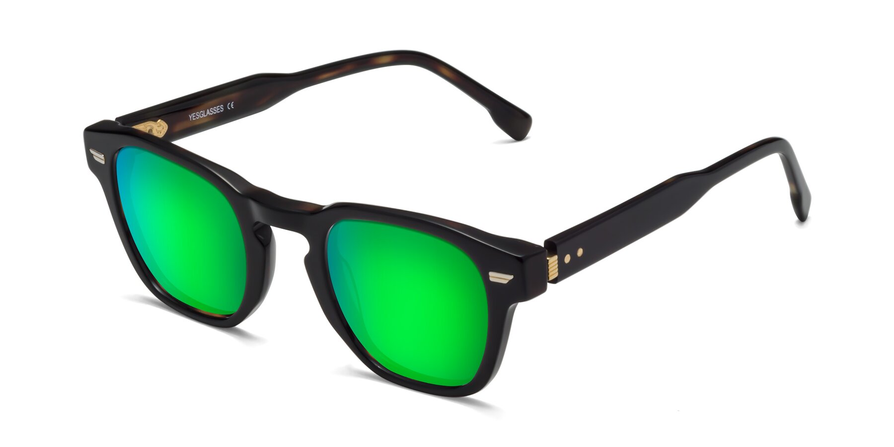 Angle of 1421 in Black-Tortoise with Green Mirrored Lenses