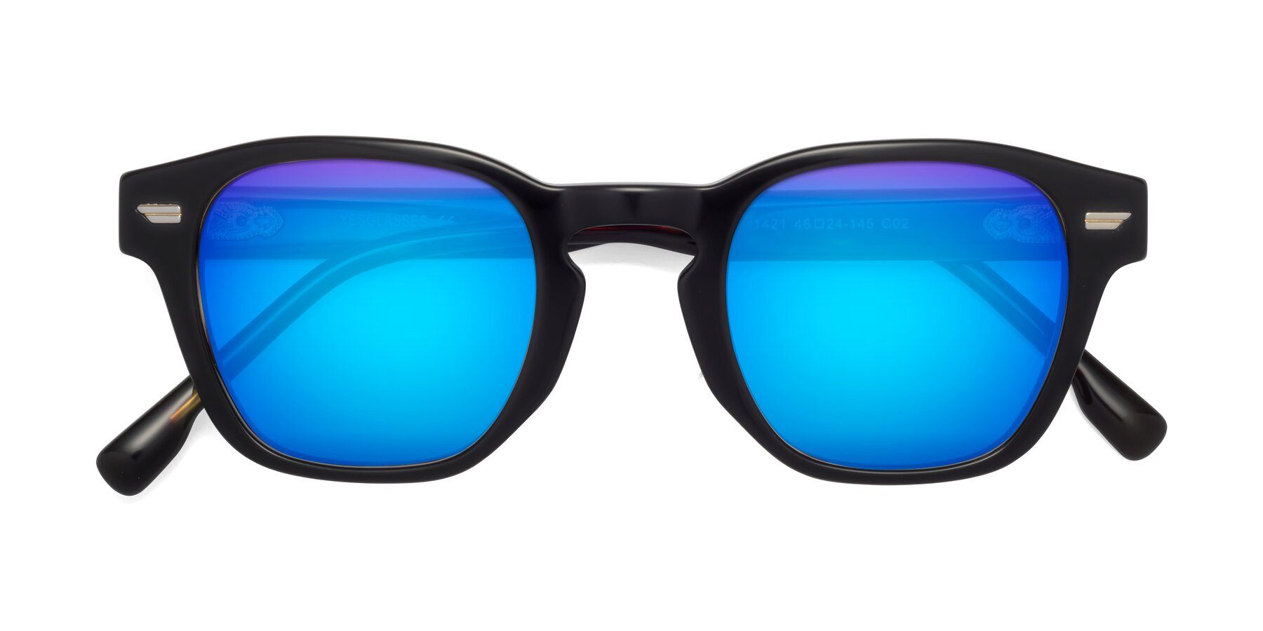 Folded Front of 1421 in Black-Tortoise with Blue Mirrored Lenses