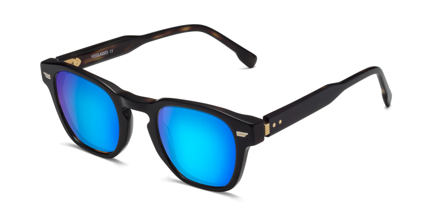 Angle of 1421 in Black-Tortoise with Blue Mirrored Lenses