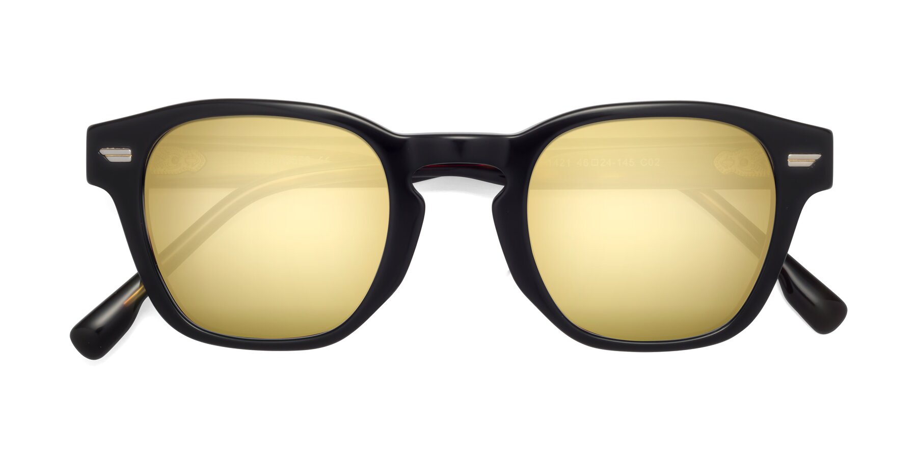 Folded Front of 1421 in Black-Tortoise with Gold Mirrored Lenses