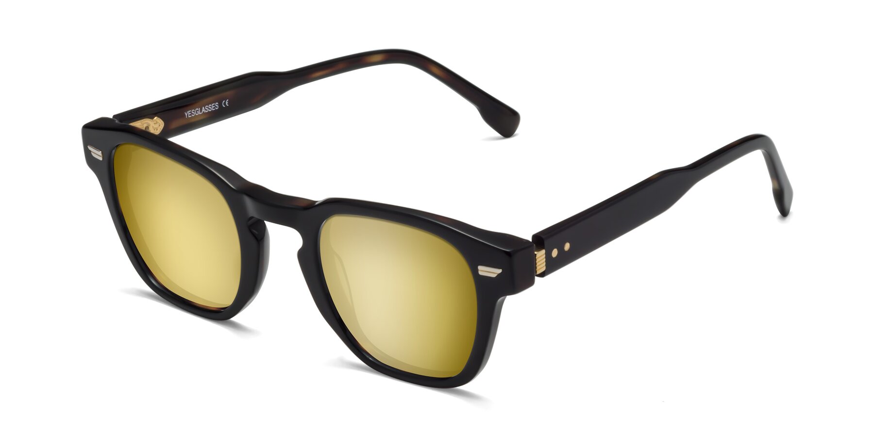 Angle of 1421 in Black-Tortoise with Gold Mirrored Lenses