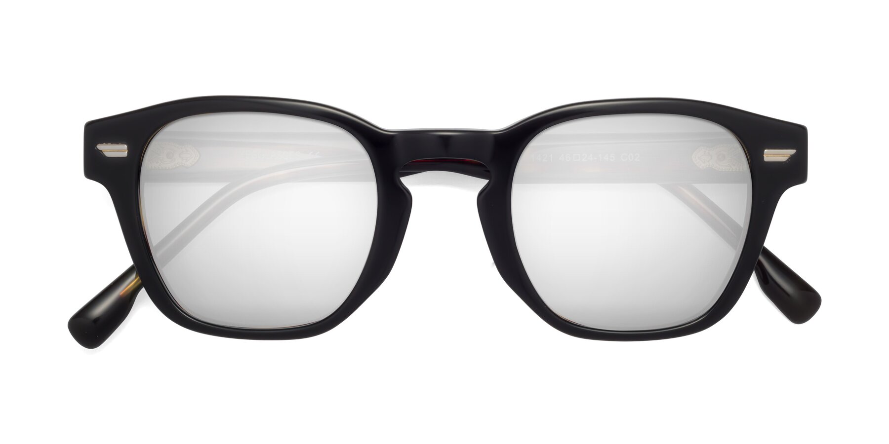 Folded Front of 1421 in Black-Tortoise with Silver Mirrored Lenses