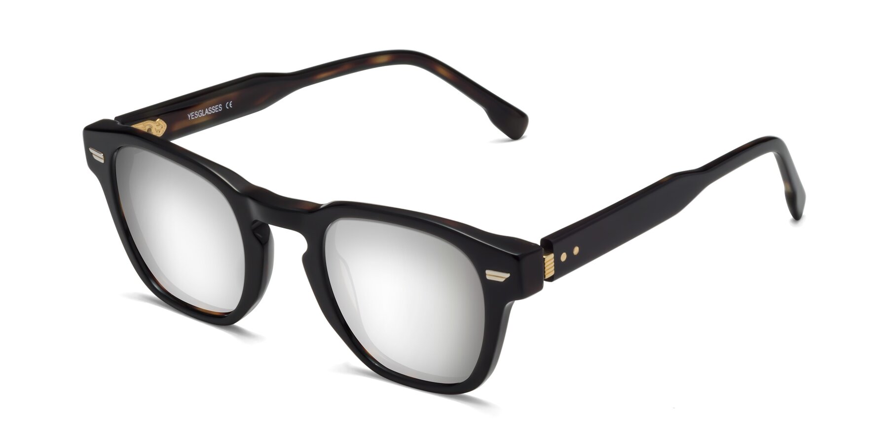 Angle of 1421 in Black-Tortoise with Silver Mirrored Lenses