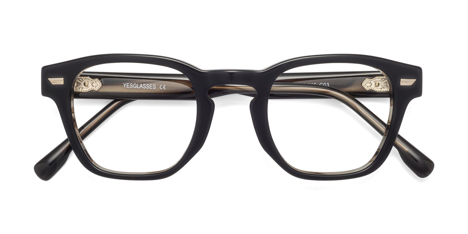 Folded Front of 1421 in Black-Stripe Brown with Clear Blue Light Blocking Lenses
