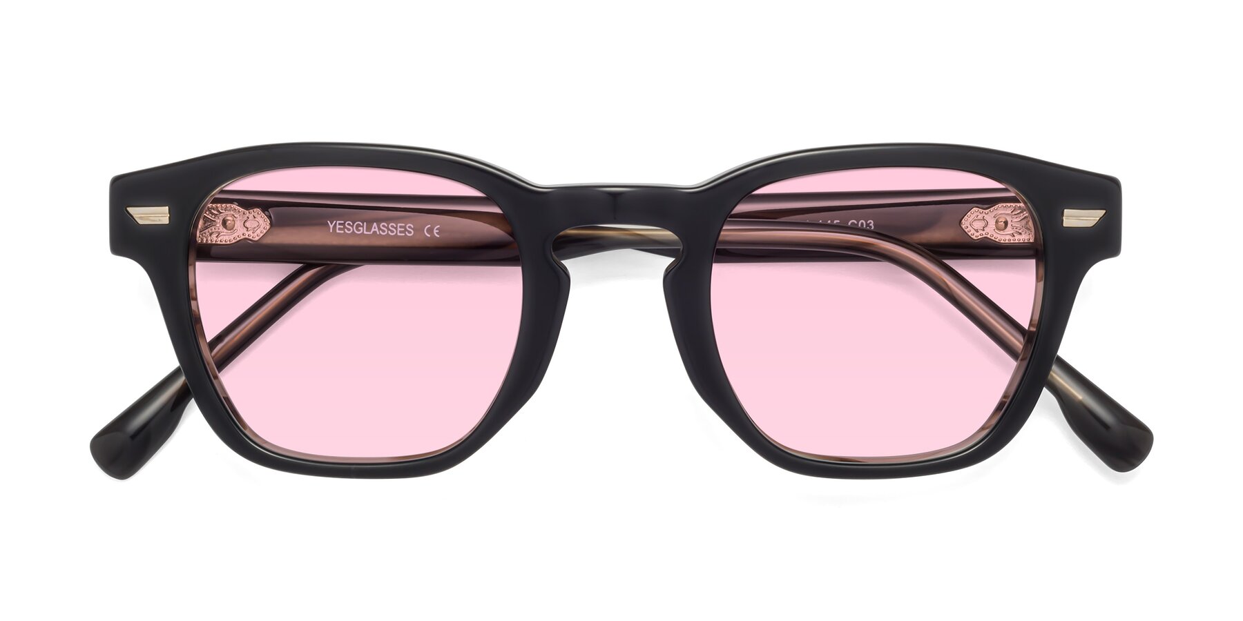 Folded Front of 1421 in Black-Stripe Brown with Light Pink Tinted Lenses