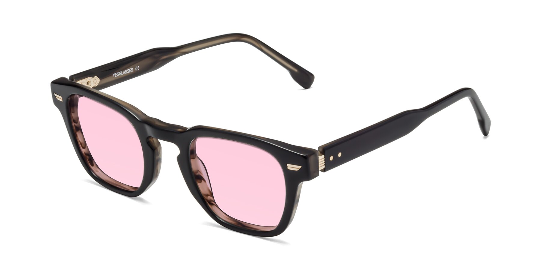 Angle of 1421 in Black-Stripe Brown with Light Pink Tinted Lenses