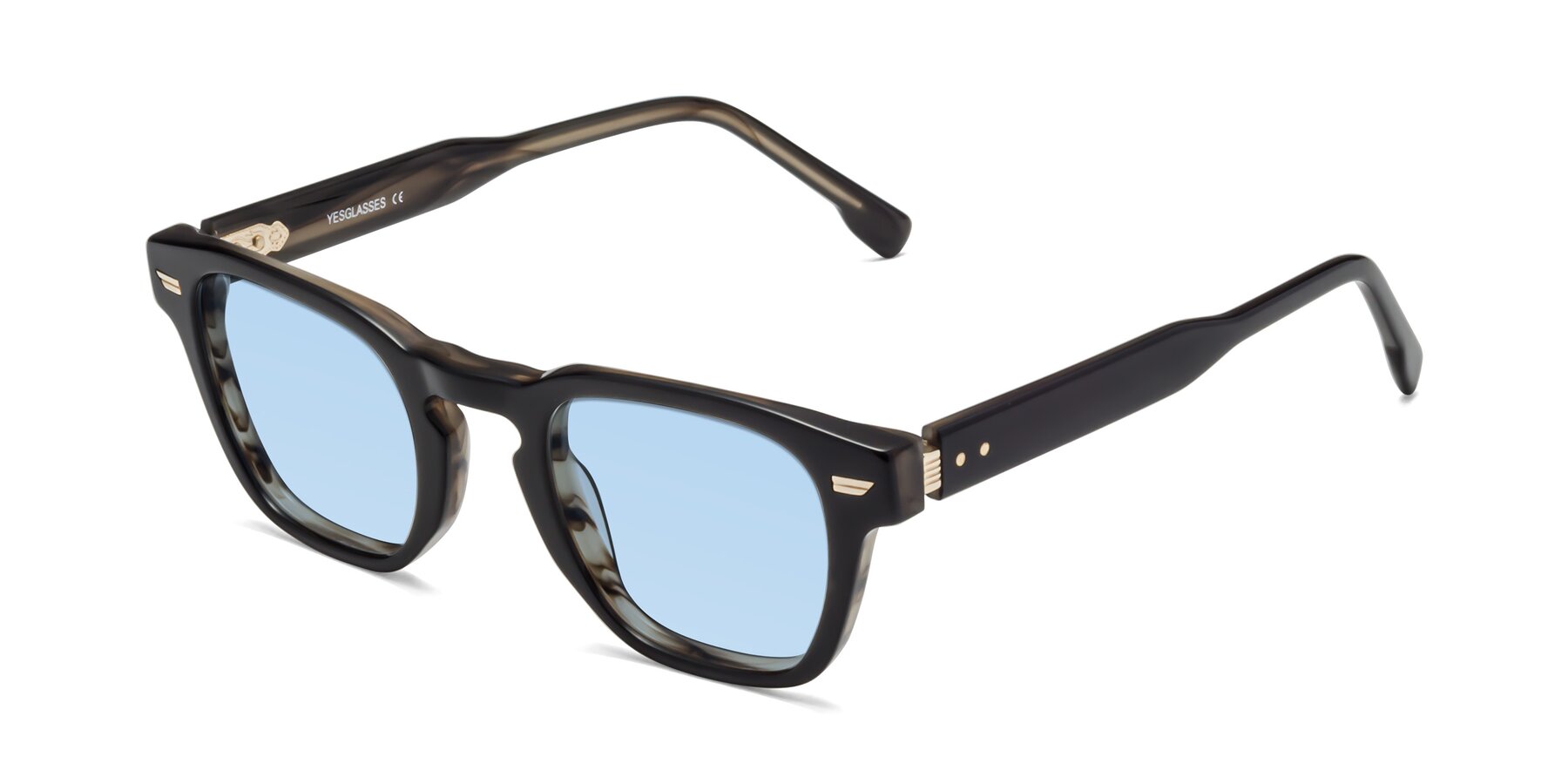 Angle of 1421 in Black-Stripe Brown with Light Blue Tinted Lenses