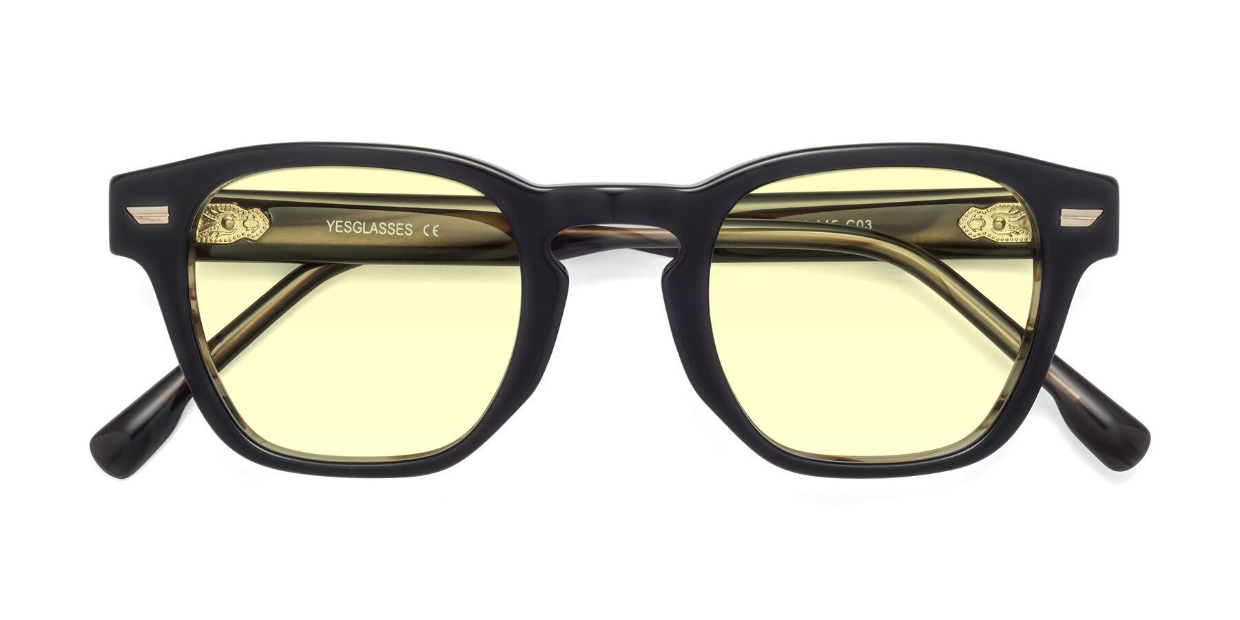 Folded Front of 1421 in Black-Stripe Brown with Light Yellow Tinted Lenses