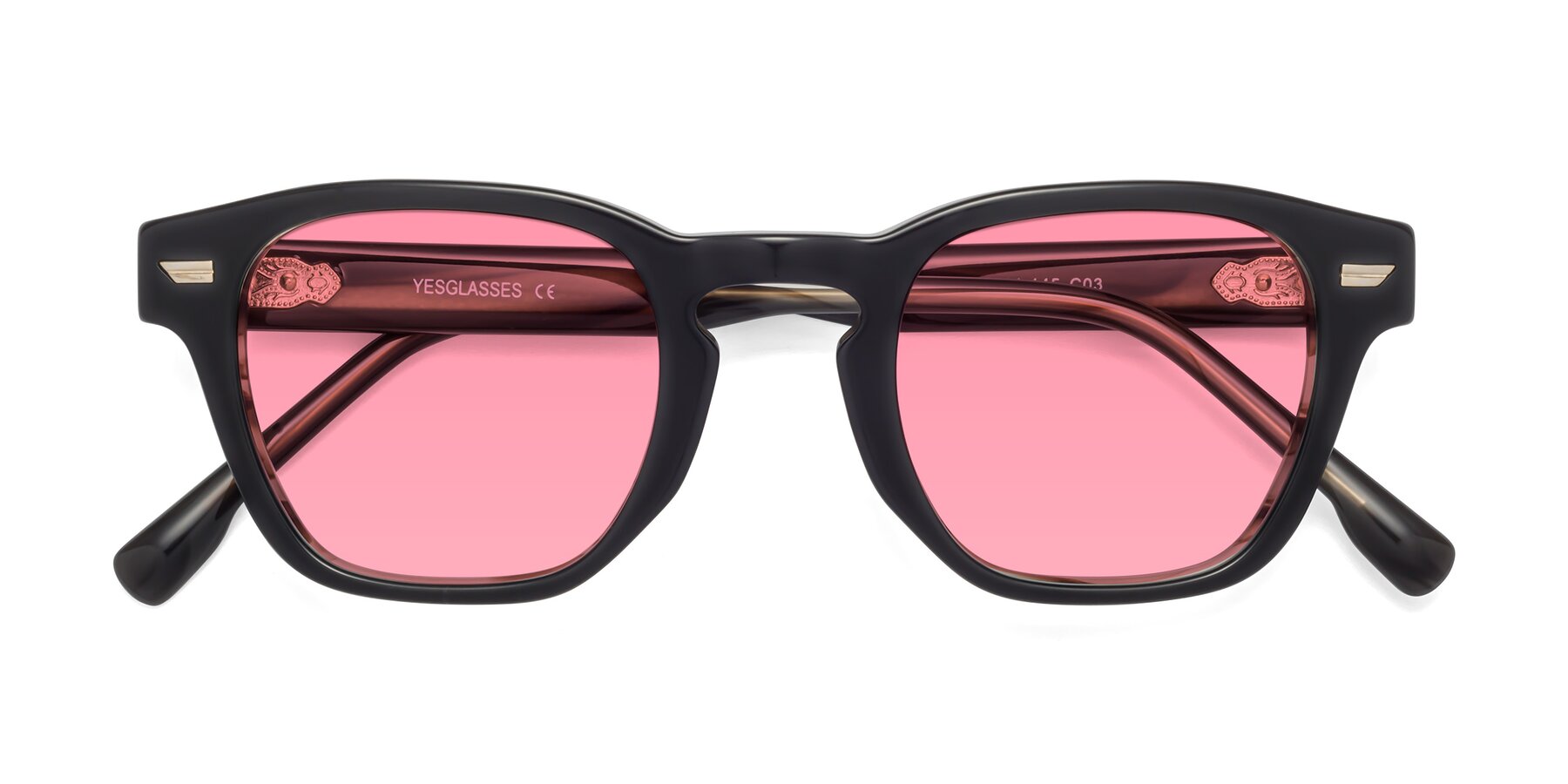 Folded Front of 1421 in Black-Stripe Brown with Pink Tinted Lenses