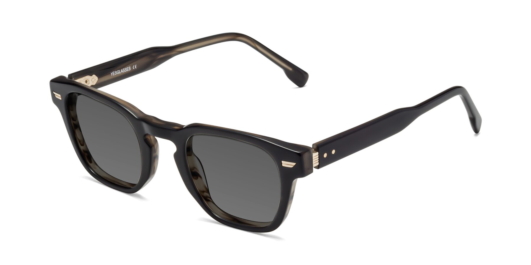 Angle of 1421 in Black-Stripe Brown with Medium Gray Tinted Lenses