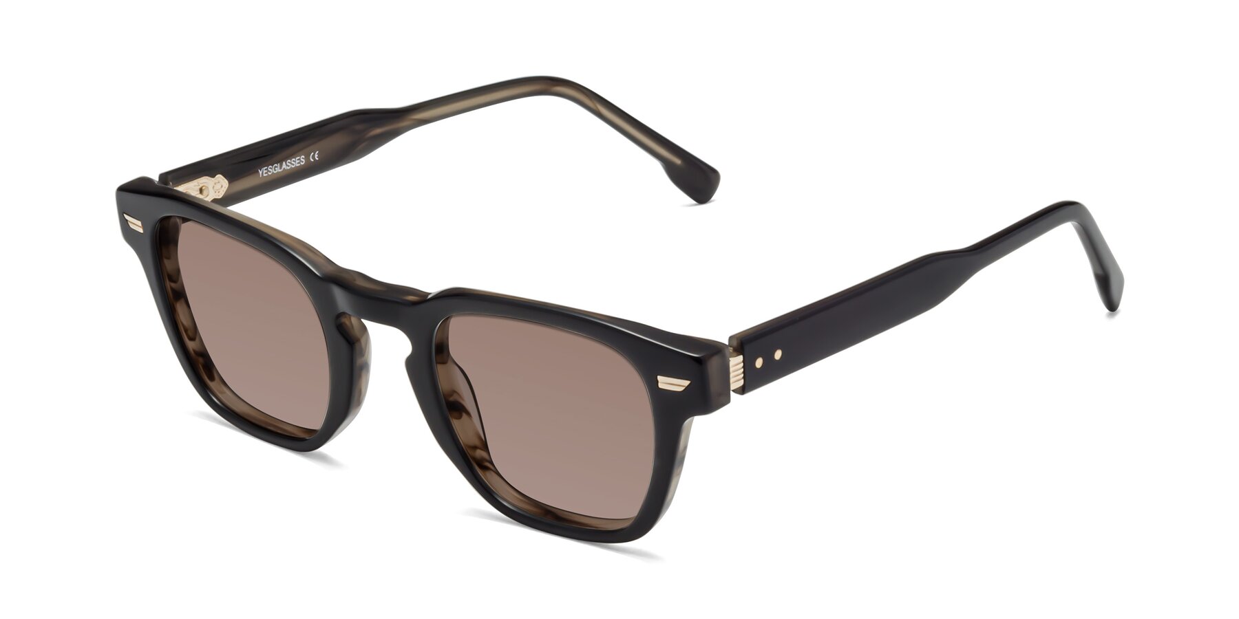 Angle of 1421 in Black-Stripe Brown with Medium Brown Tinted Lenses