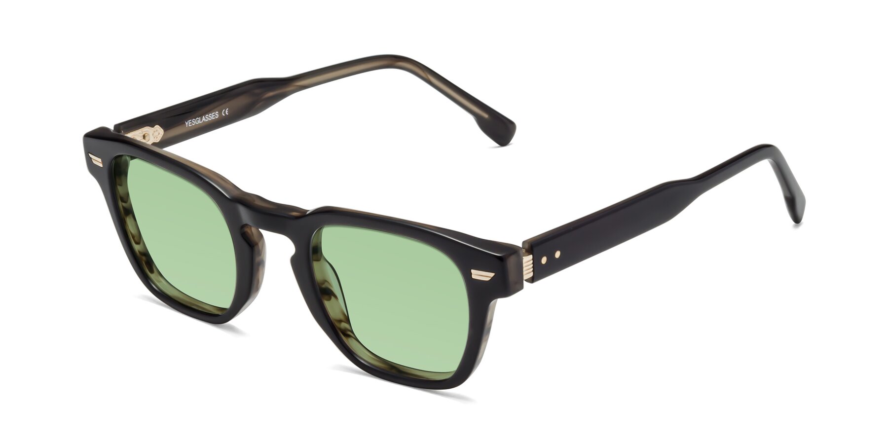 Angle of 1421 in Black-Stripe Brown with Medium Green Tinted Lenses