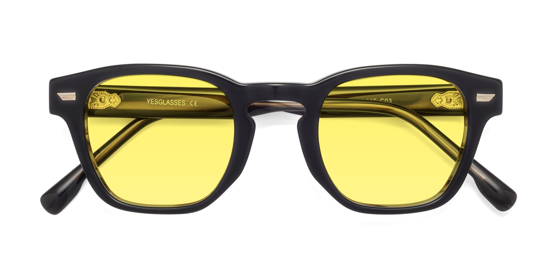 Folded Front of 1421 in Black-Stripe Brown with Medium Yellow Tinted Lenses