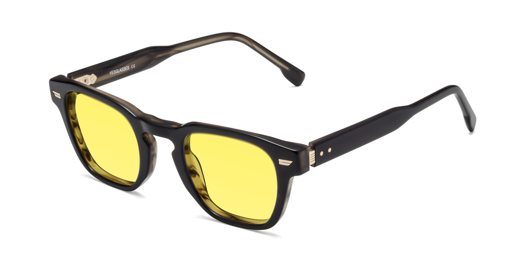 Angle of 1421 in Black-Stripe Brown with Medium Yellow Tinted Lenses