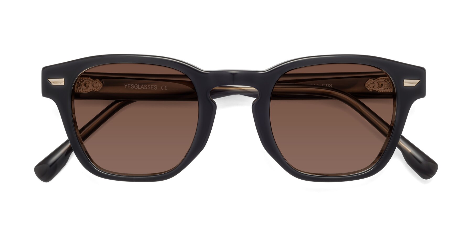 Folded Front of 1421 in Black-Stripe Brown with Brown Tinted Lenses