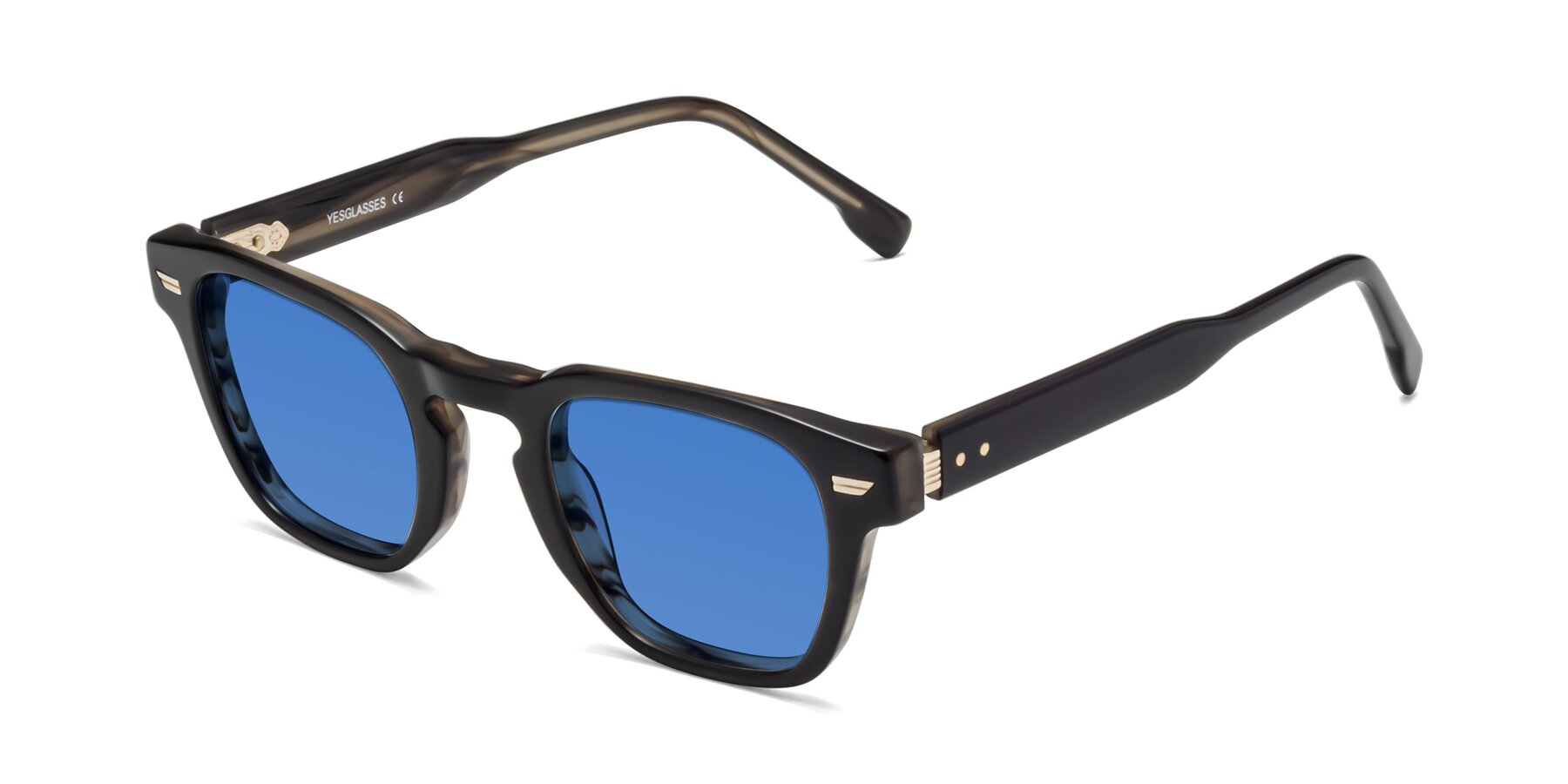 Angle of 1421 in Black-Stripe Brown with Blue Tinted Lenses