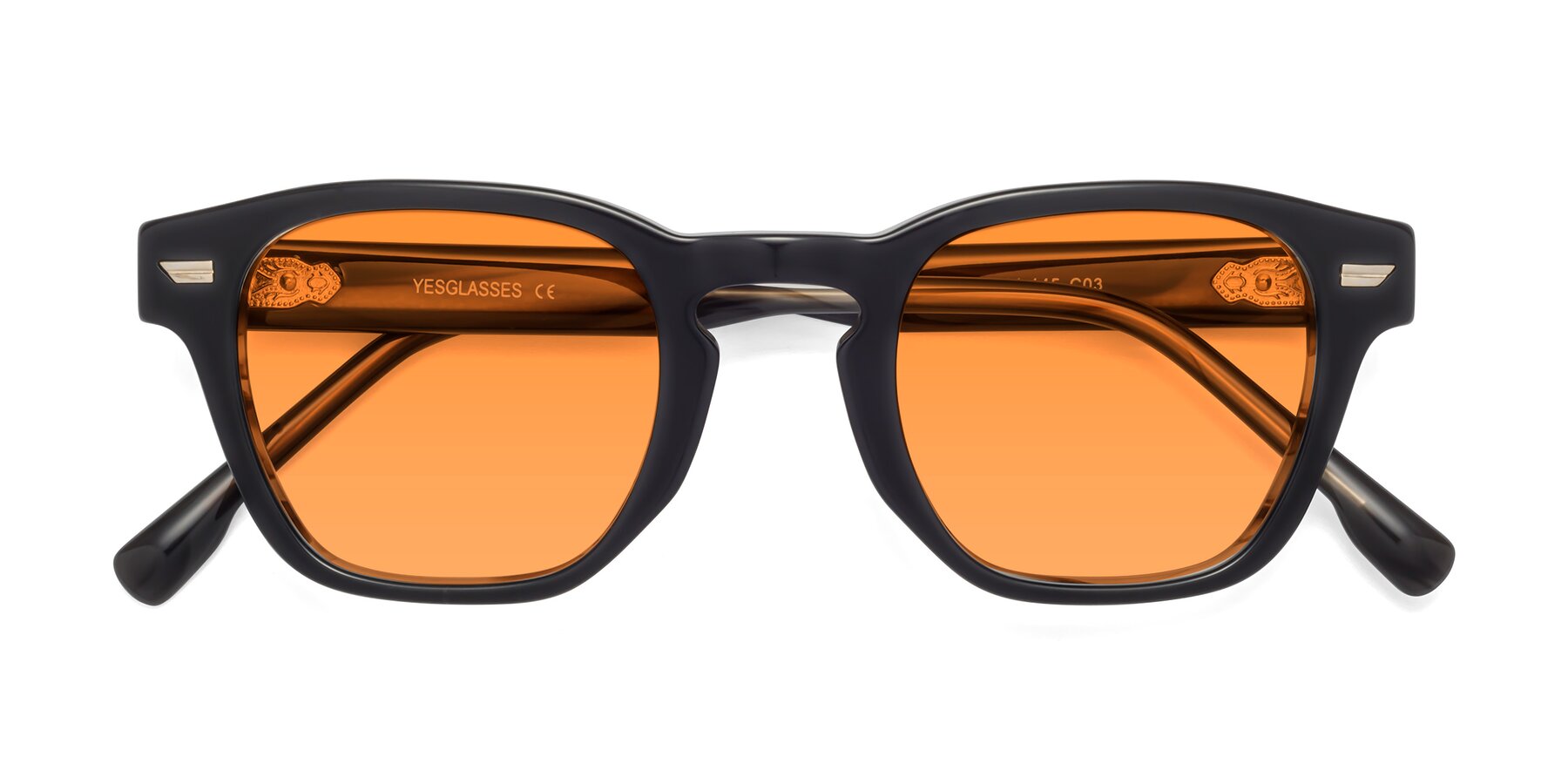 Folded Front of 1421 in Black-Stripe Brown with Orange Tinted Lenses