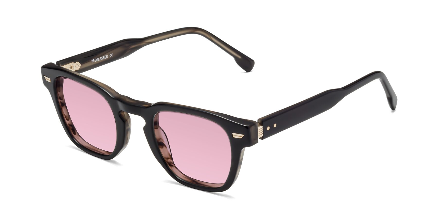 Angle of 1421 in Black-Stripe Brown with Light Wine Tinted Lenses