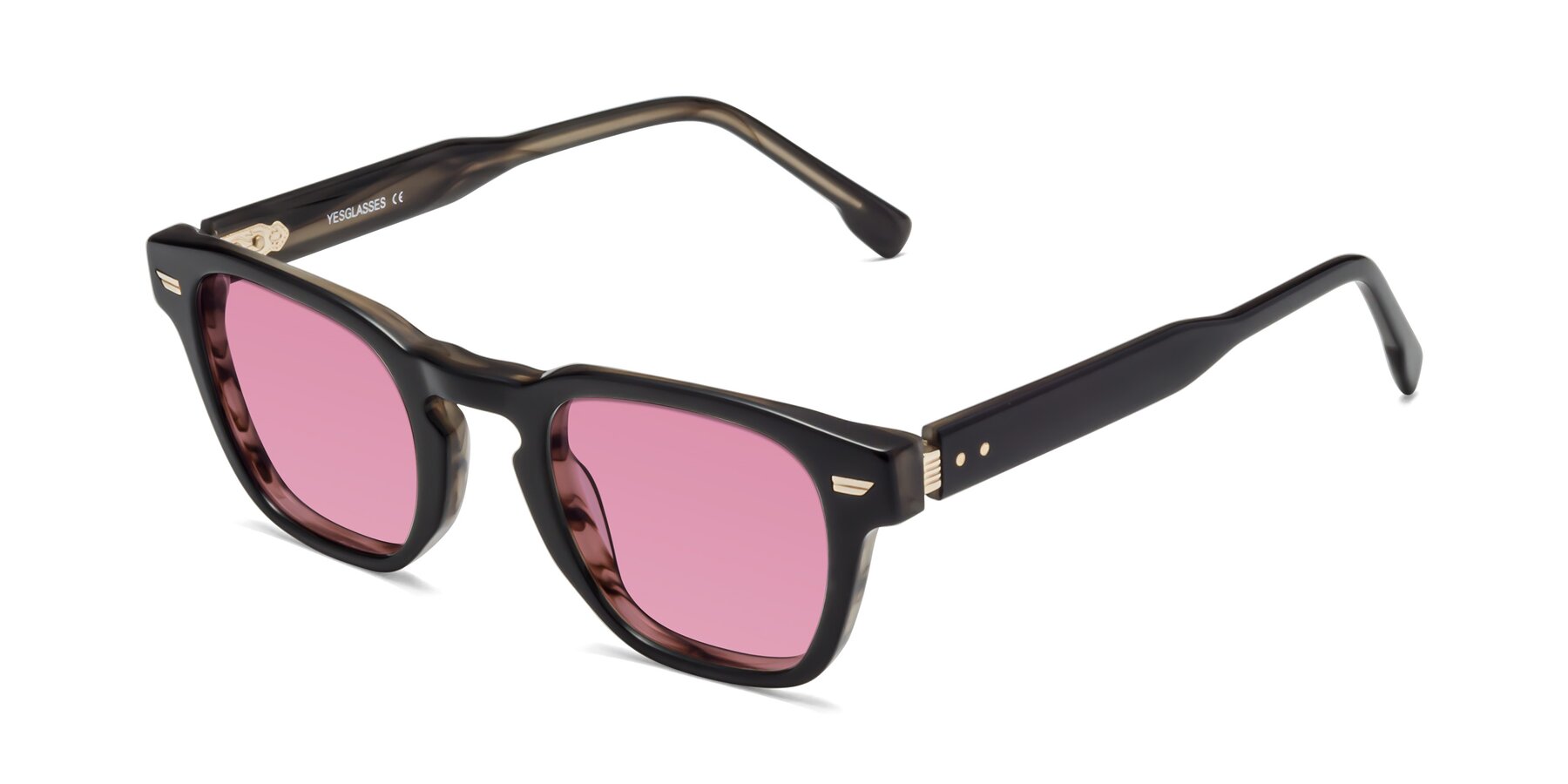 Angle of 1421 in Black-Stripe Brown with Medium Wine Tinted Lenses