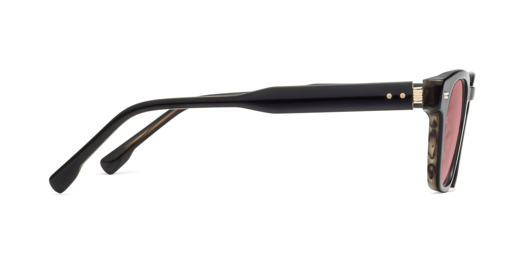 Side of 1421 in Black-Stripe Brown with Medium Garnet Tinted Lenses