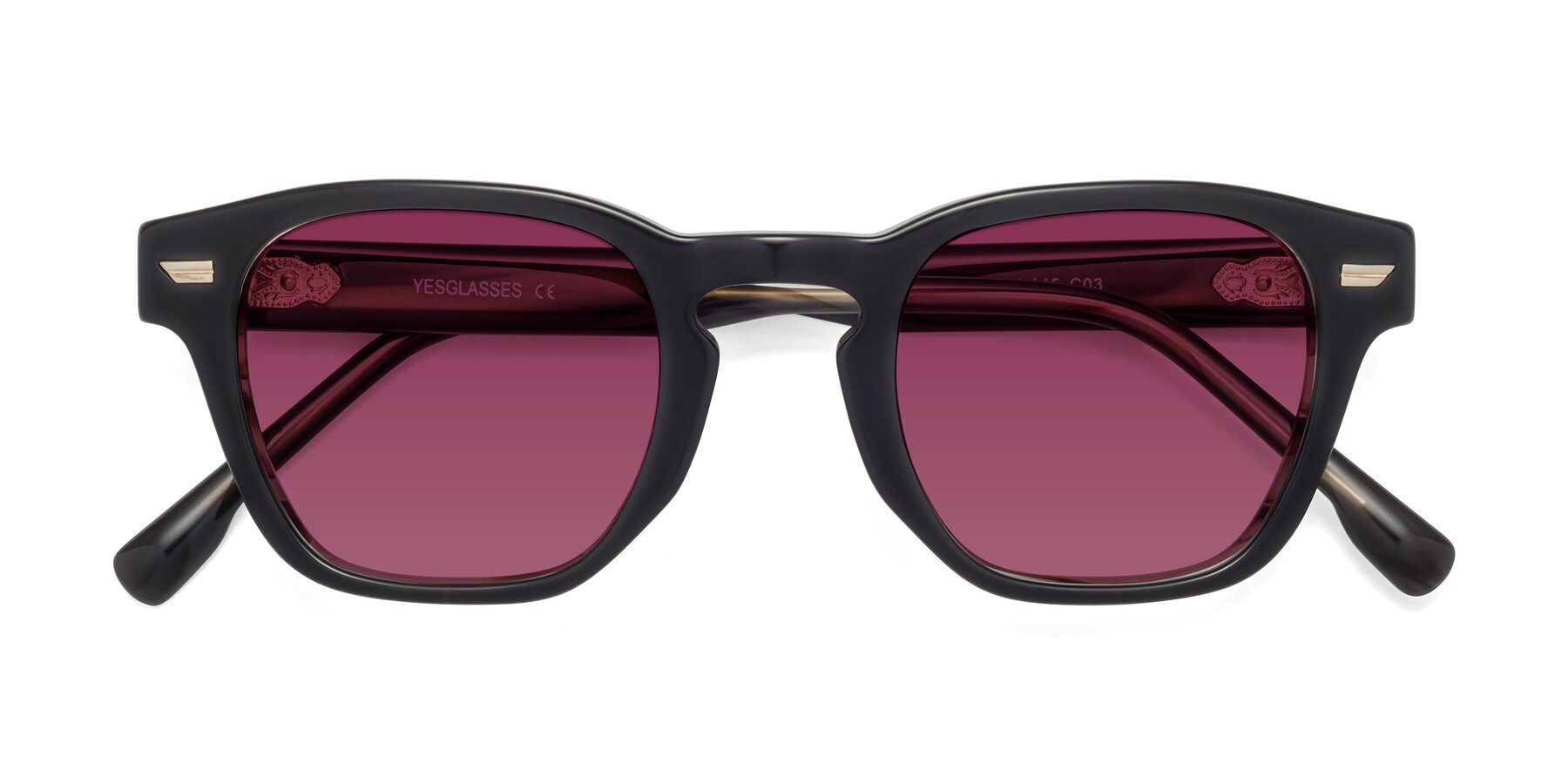 Folded Front of 1421 in Black-Stripe Brown with Wine Tinted Lenses