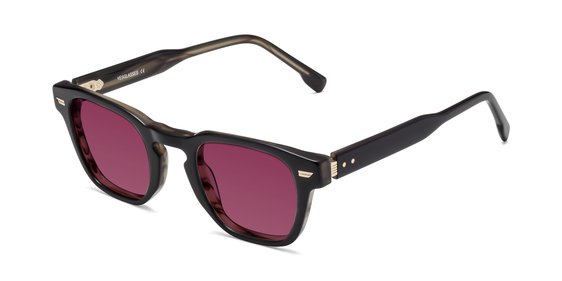 Angle of 1421 in Black-Stripe Brown with Wine Tinted Lenses