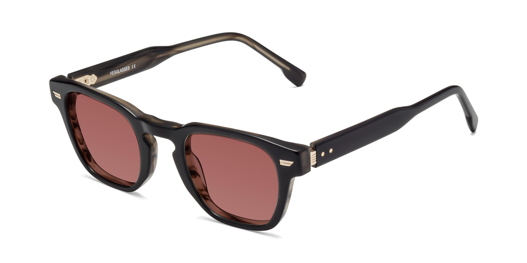 Angle of 1421 in Black-Stripe Brown with Garnet Tinted Lenses