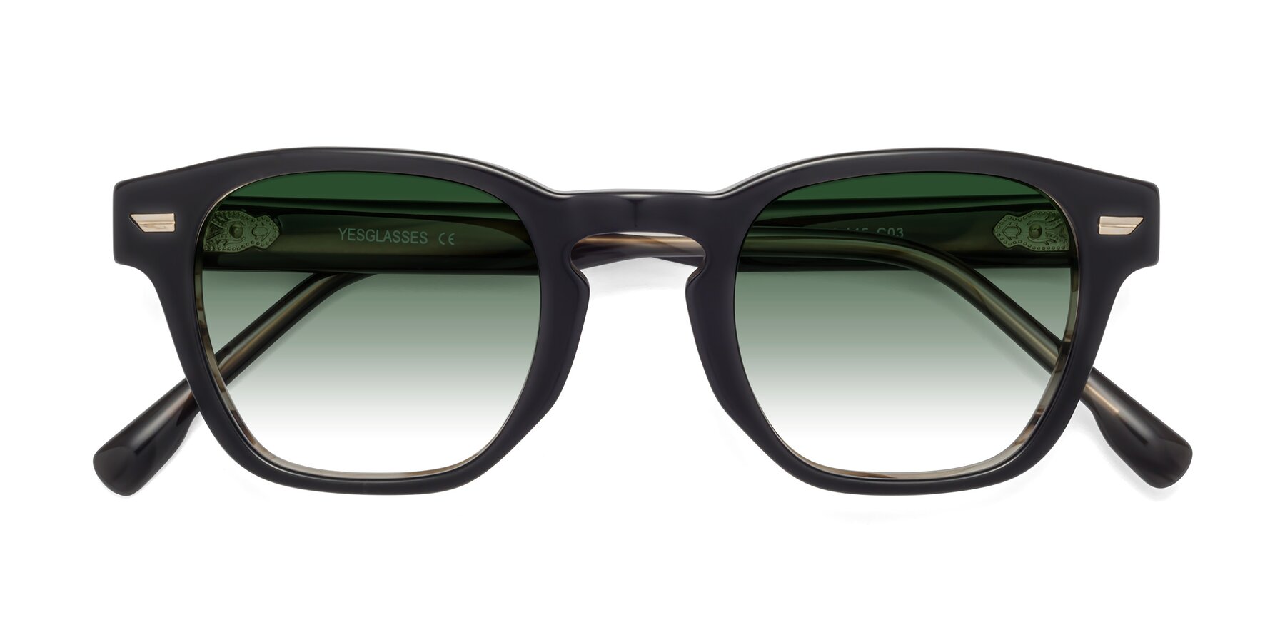 Folded Front of 1421 in Black-Stripe Brown with Green Gradient Lenses