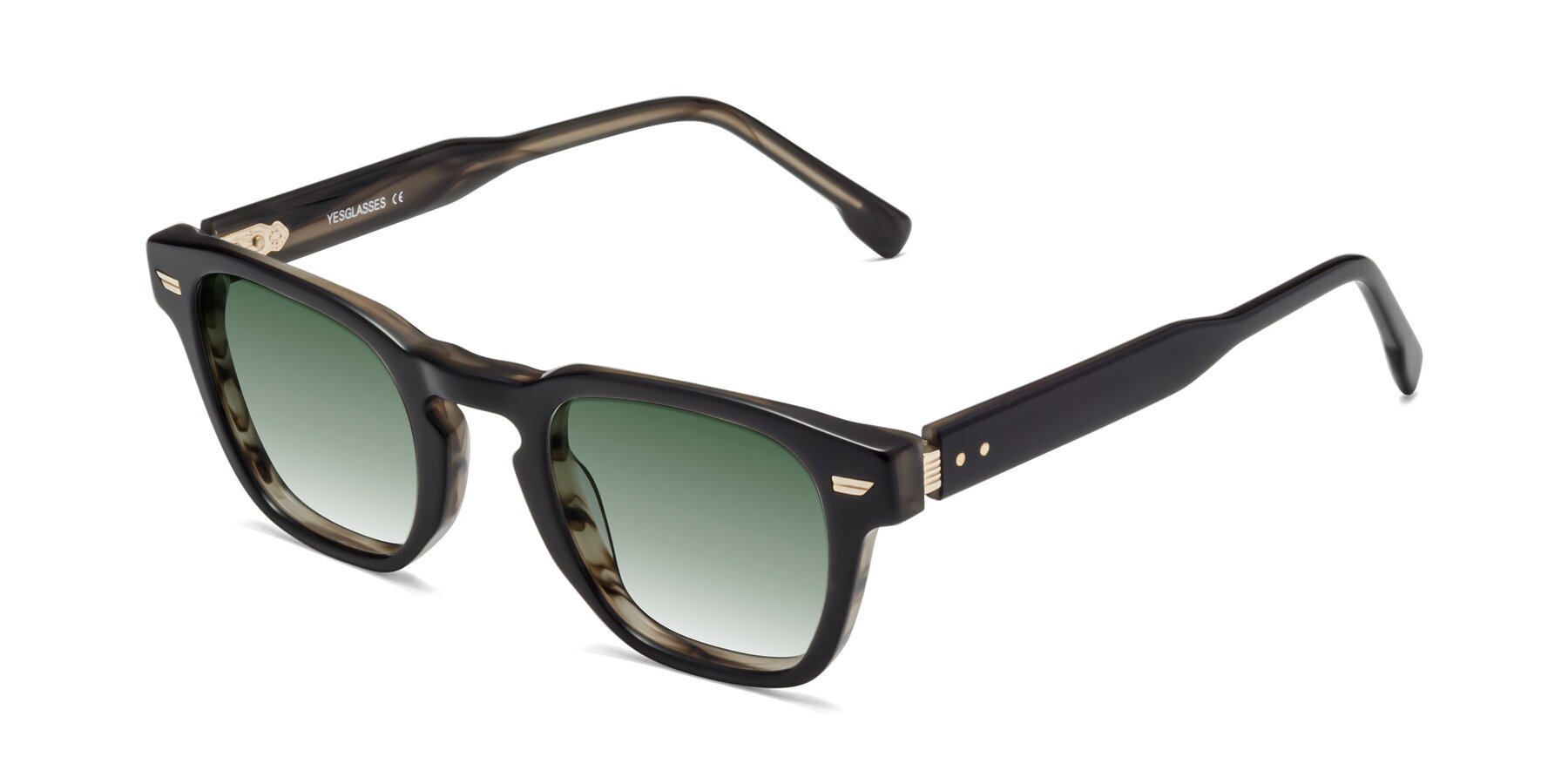 Angle of 1421 in Black-Stripe Brown with Green Gradient Lenses