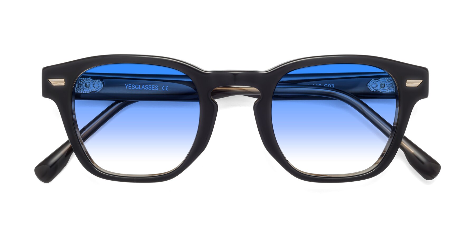 Folded Front of 1421 in Black-Stripe Brown with Blue Gradient Lenses
