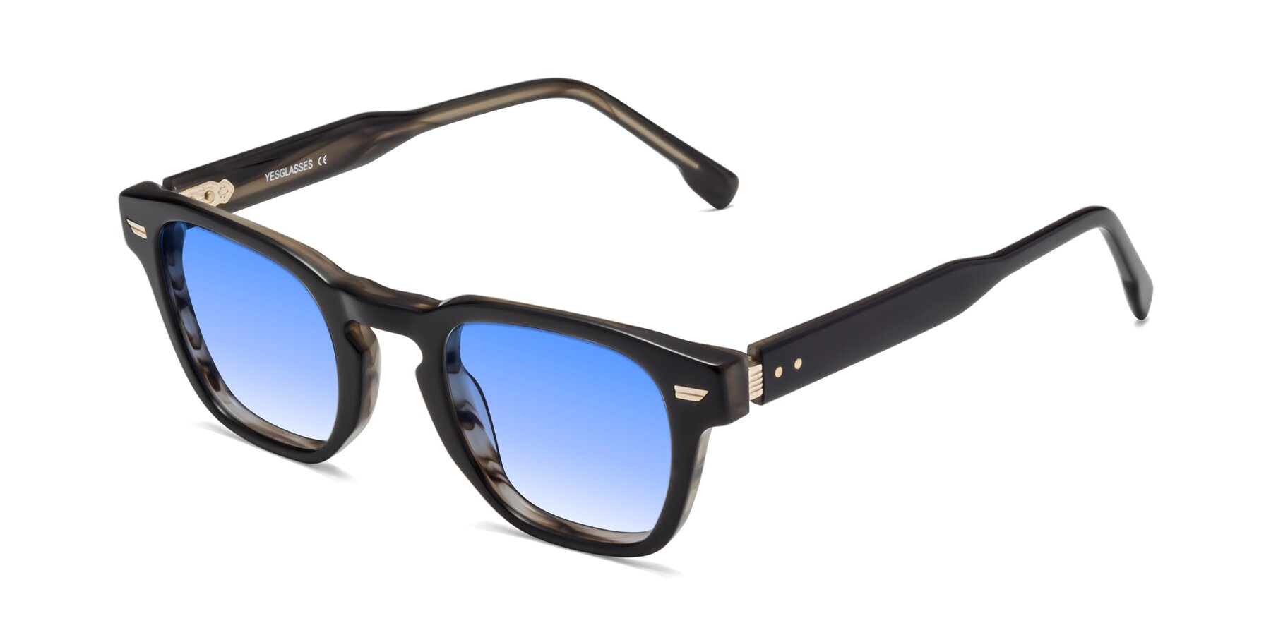 Angle of 1421 in Black-Stripe Brown with Blue Gradient Lenses